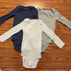 Little Planet Long-Sleeved Blue Ribbed Bodysuits (Set of 3)- 24 Months- Like-New